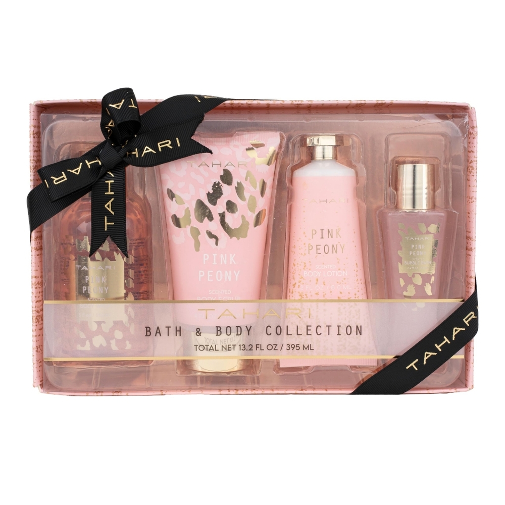 Tahari Pink Peony Bath&Body Set Of4:Body Wash,Body Lotion,Body Scrub,Bubble Bath